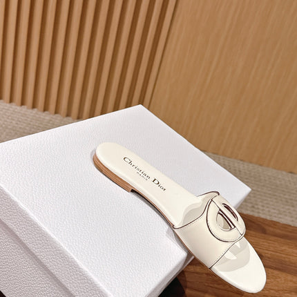 DIOR 26S SLIDE SANDALS IN WHITE CALFSKIN CD LOGO