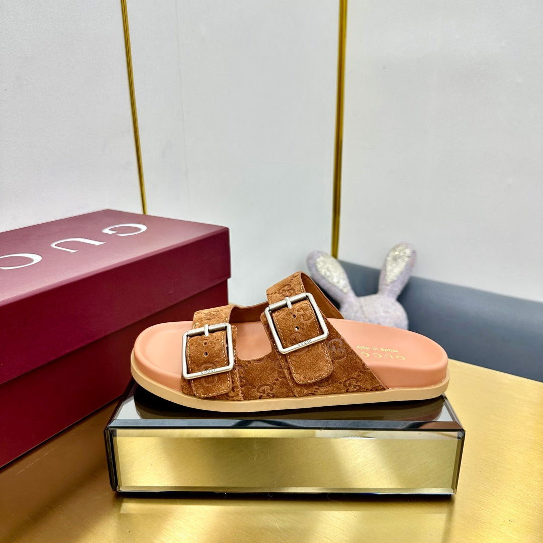 GG SANDALS IN ORANGE LAMBSKIN MIX SUEDE EMBOSSED LOGO