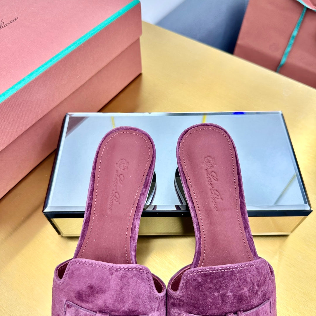 LP SANDALS 25S IN WINE PURPLE SUEDE WITH SILVER HARDWARE