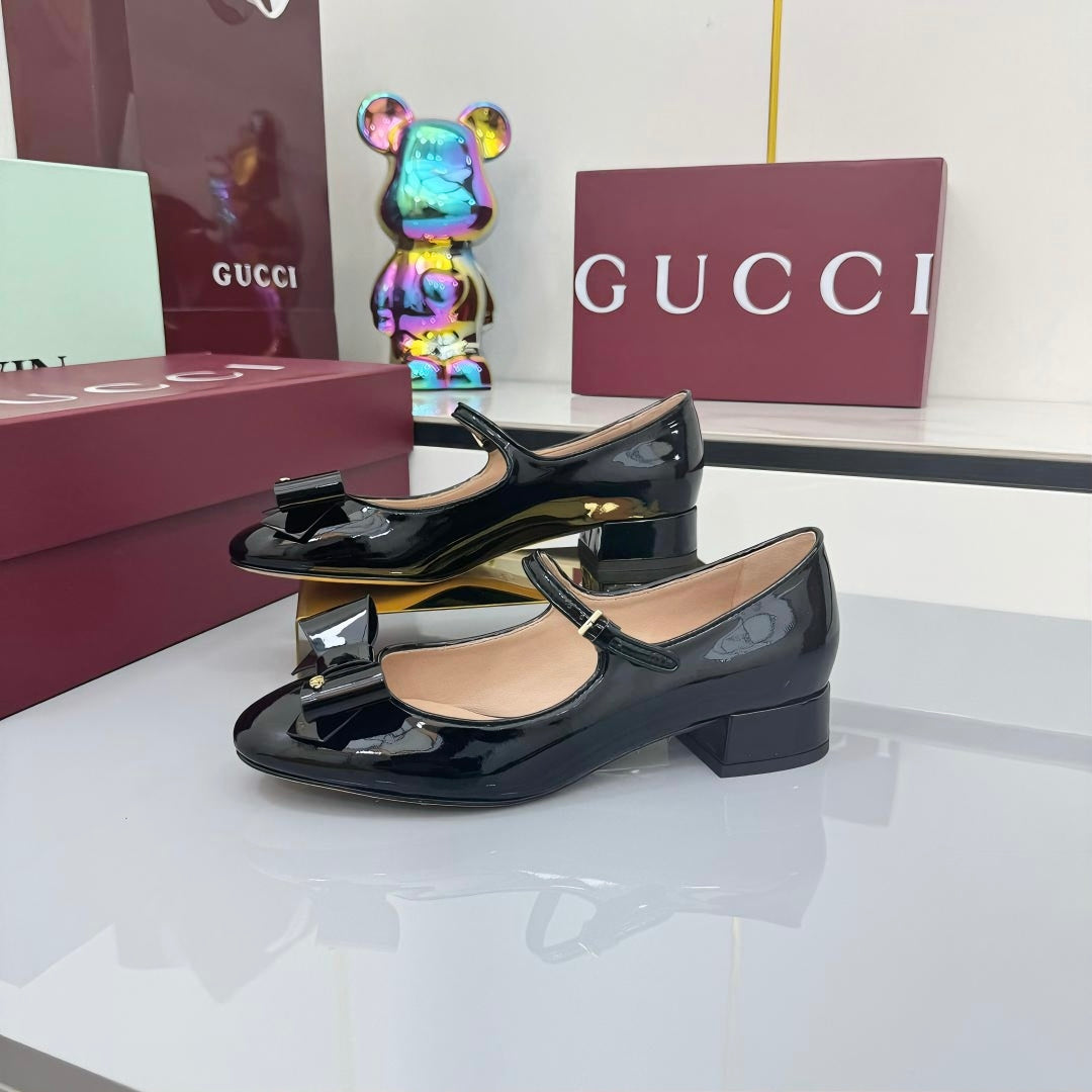 GG MARY JANE 25S IN BLACK LAMBSKIN WITH BOW