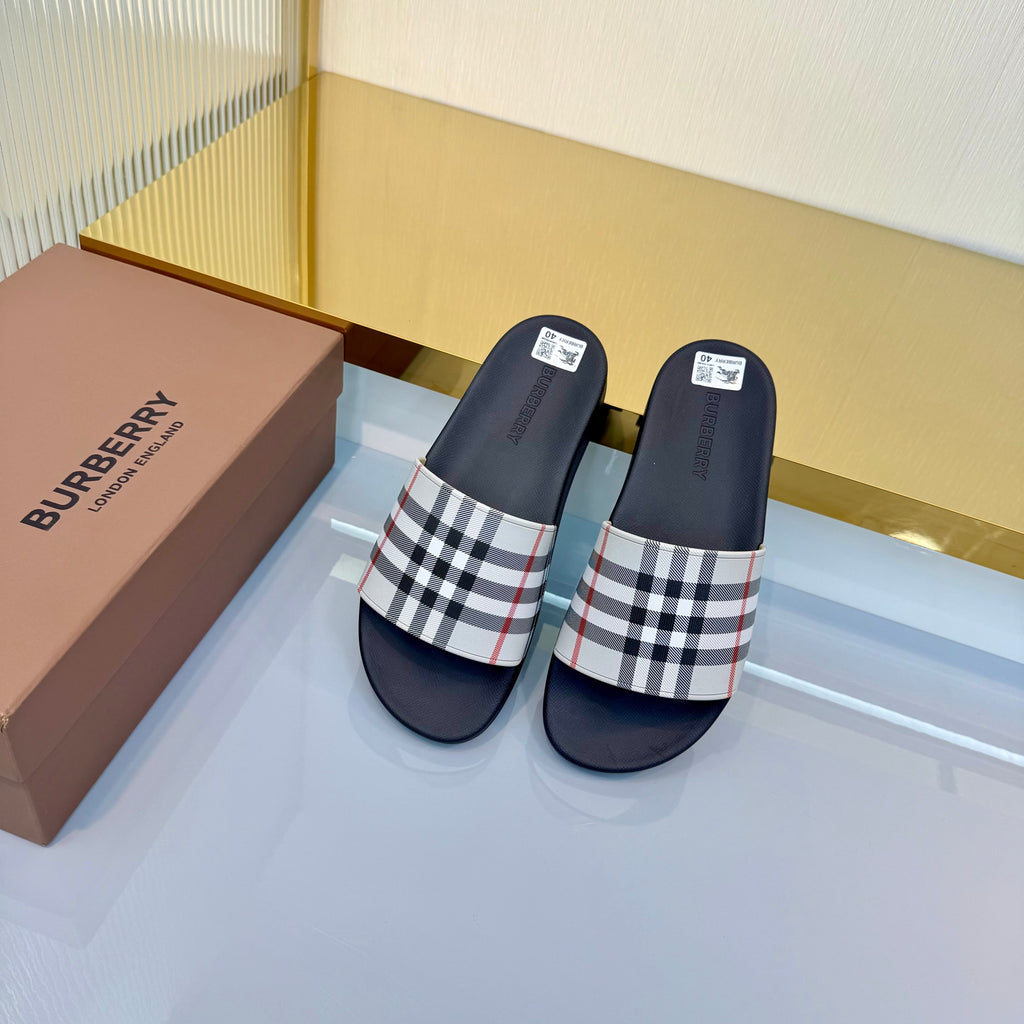 BURBERRY 26S SLIDES SANDAL IN GREY BLACK CALFSKIN