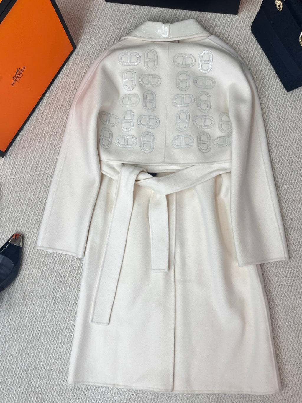 HERMES 25S LONG CASHMERE PIG-NOSE COAT 206