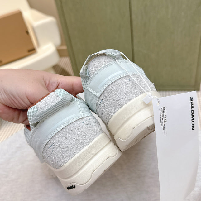 ALO 25S SALOMON X-ALP LTR SNEAKER IN SKY BLUE AND LIGHT GREY SUEDE
