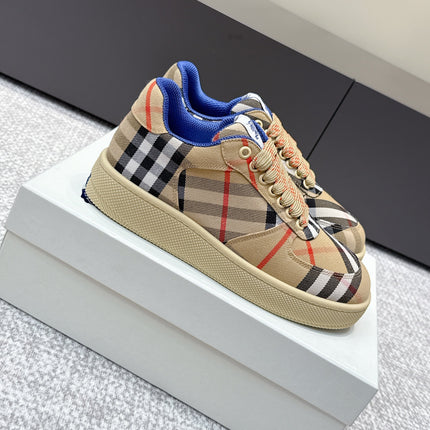 THE BURBERRY CHECK TERRACE SNEAKERS IN BROWN CANVAS