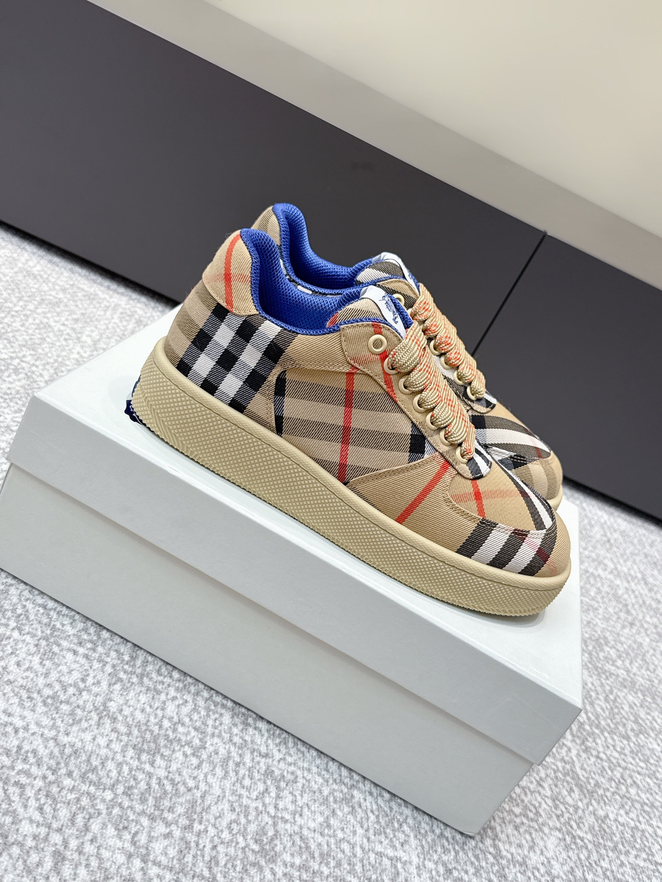 THE BURBERRY CHECK TERRACE SNEAKERS IN BROWN CANVAS