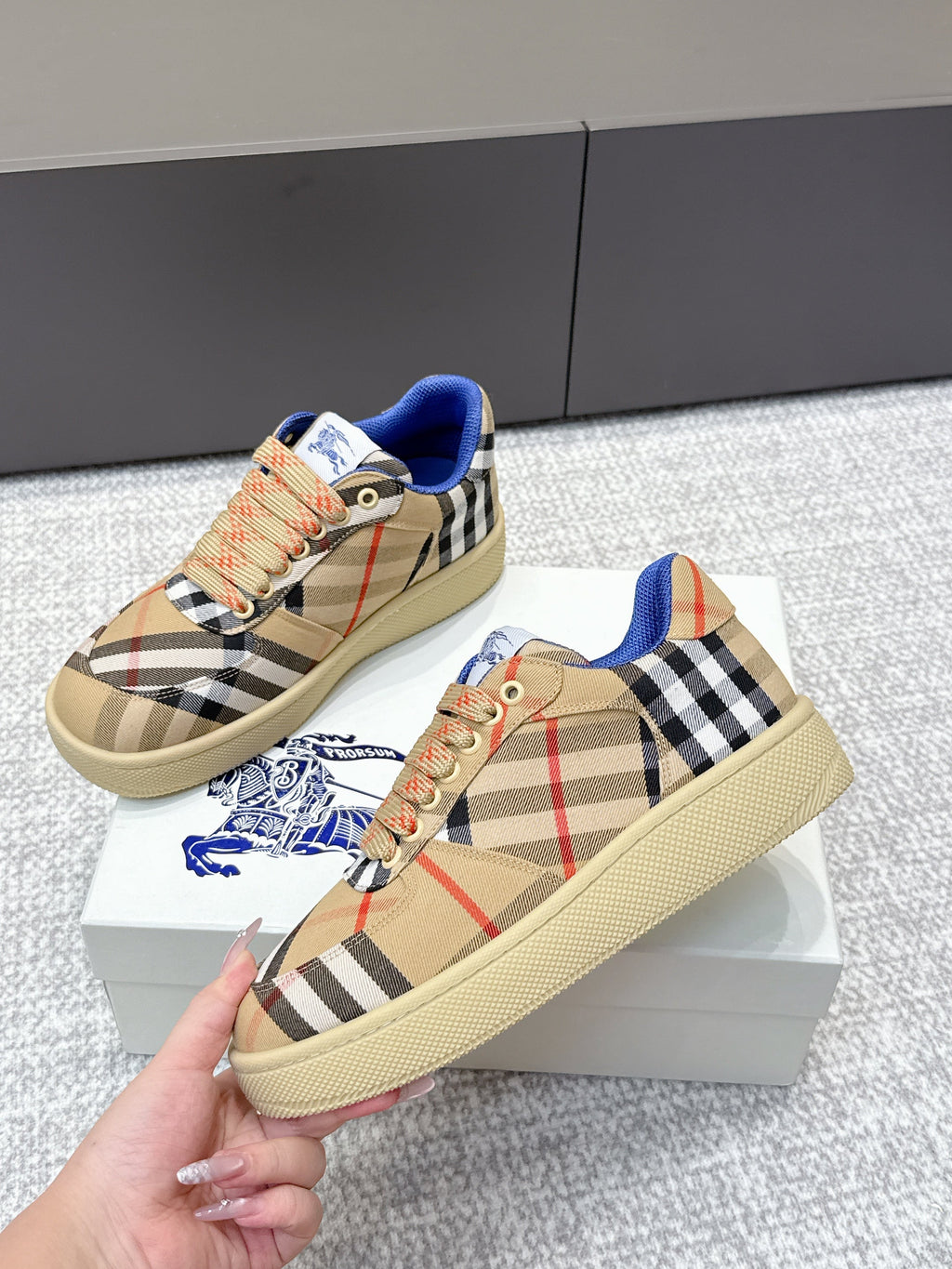 THE BURBERRY CHECK TERRACE SNEAKERS IN BROWN CANVAS