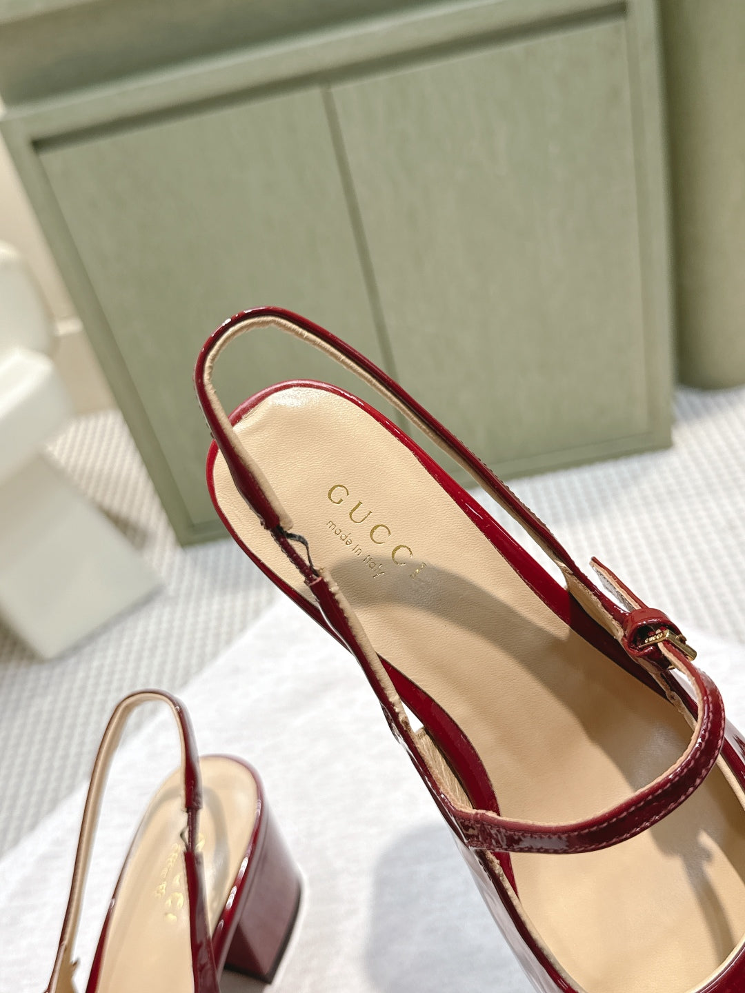 GG HORSEBIT SLINGBACK IN BURGUNDY RED SHINY CALFSKIN