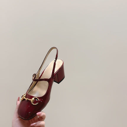 GG HORSEBIT SLINGBACK IN BURGUNDY RED SHINY CALFSKIN