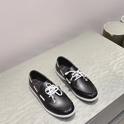 CELINE 26S LACE-UP LOAFERS IN BLACK CALFSKIN