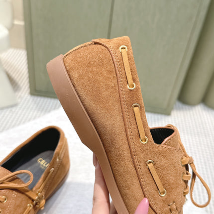 CELINE 26S LACE-UP LOAFERS IN BROWN SUEDE