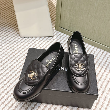 CHANEL 25S LOAFERS MOCCASIN 65MM IN BLACK CALFSKIN GOLD HARDWARE