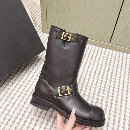 CHANEL 25S CALF-HIGH CHELSEA BOOTS IN BLACK CALFSKIN GOLD HARDWARE