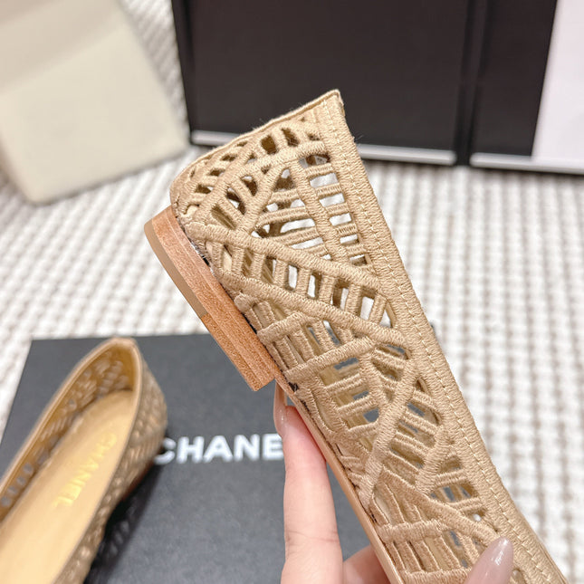 CHANEL 26S BALLET FLATS IN BEIGE MESH AND FABRIC