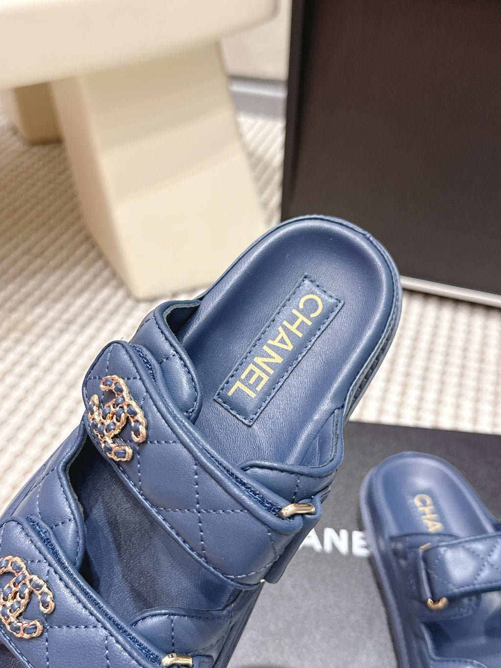 CHANEL 26S SANDALS IN SLATE BLUE CALFSKIN