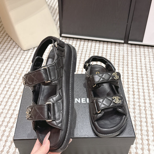 CHANEL 26S QUILTED DAD SANDALS IN BLACK CALFSKIN