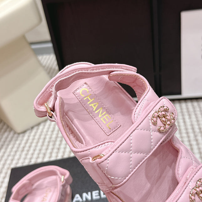 CHANEL 26S QUILTED DAD SANDALS IN LIGHT PINK CALFSKIN