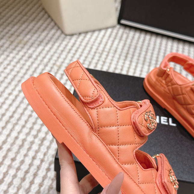 CHANEL 26S QUILTED DAD SANDALS IN ORANGE CALFSKIN