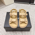 CHANEL 26S QUILTED DAD SANDALS IN LIGHT SAND BEIGE CALFSKIN