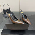 YSL 25S SLINGBACK HIGH HEELS 90 MM IN CHOCOLATE BROWN LAMBSKIN WITH GOLD HARDWARE STYLE 7