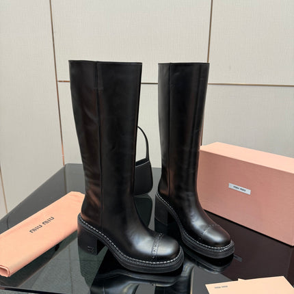 MIUMIU 25S KNEE-HIGH BOOTS IN BLACK CALFSKIN