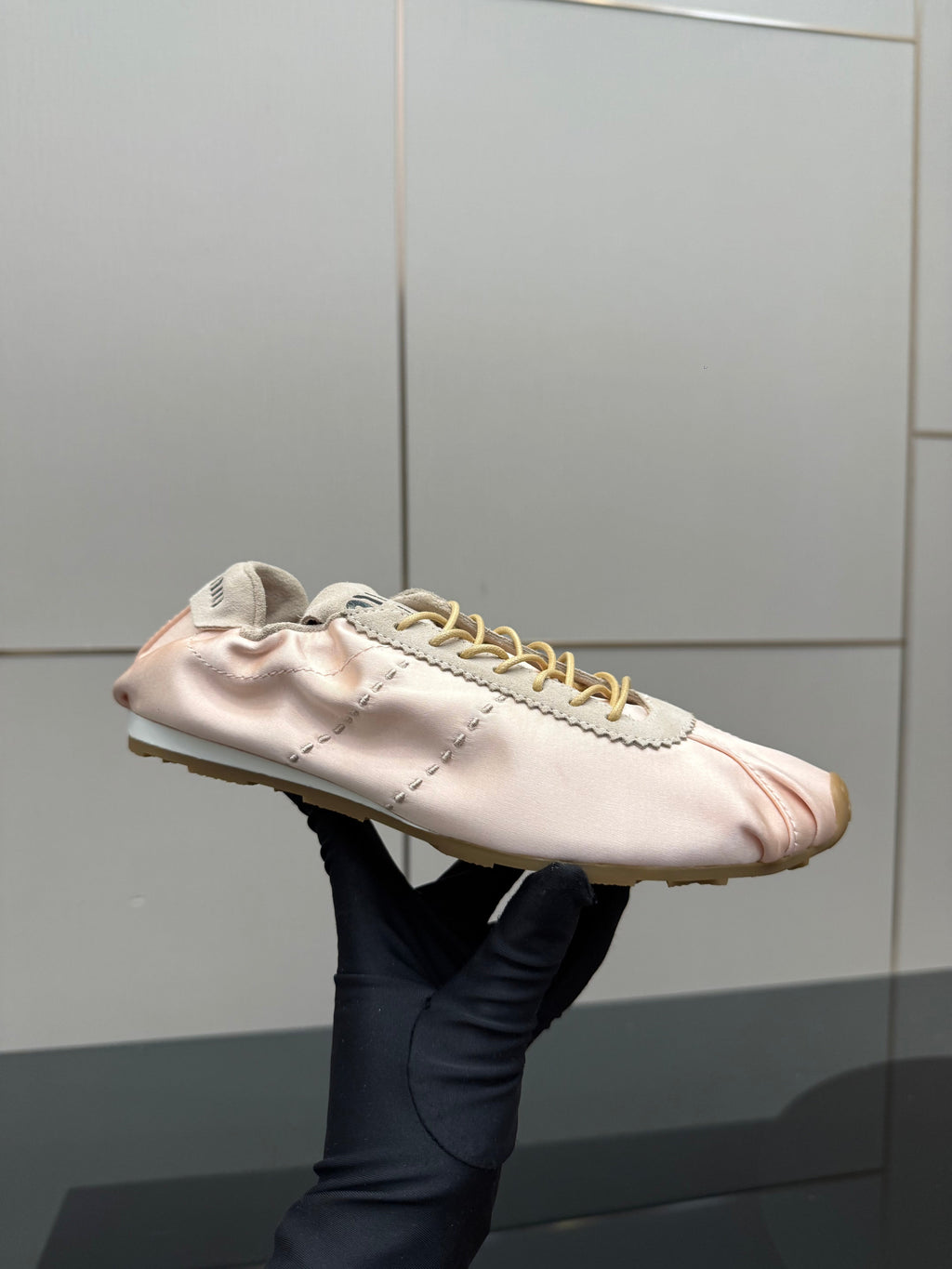 MIUMIU 25S SNEAKERS IN POWDER PINK PLUME SATIN