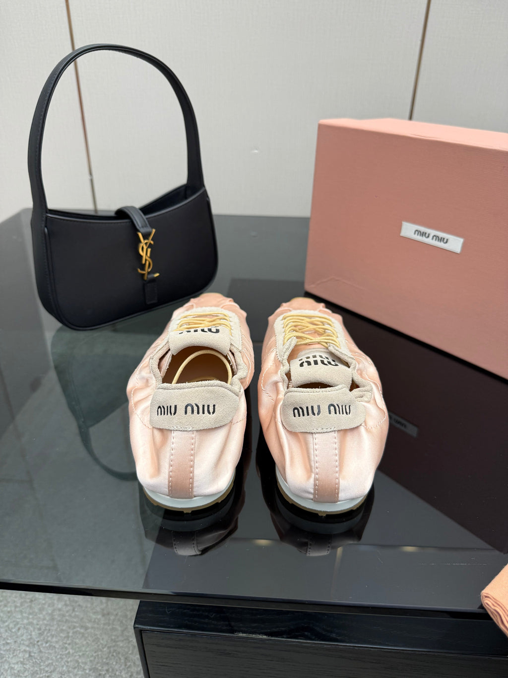MIUMIU 25S SNEAKERS IN POWDER PINK PLUME SATIN