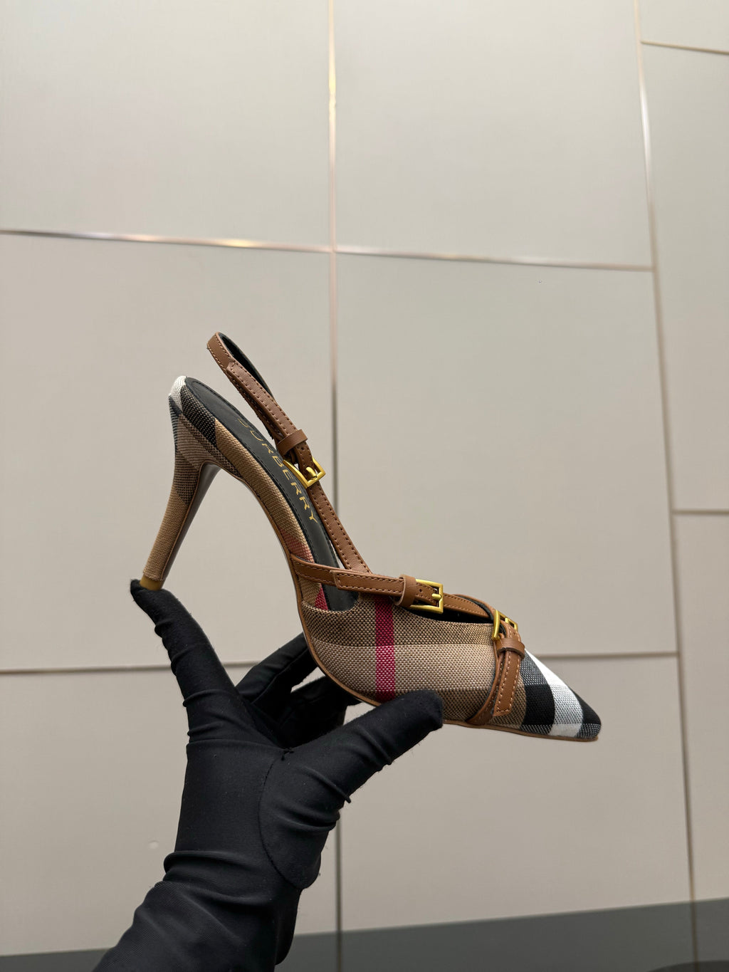 BURBERRY 26S SLINGBACK HEELS 85 MM IN STRIPED COLOR COORDINATION FABRIC STYLE 11