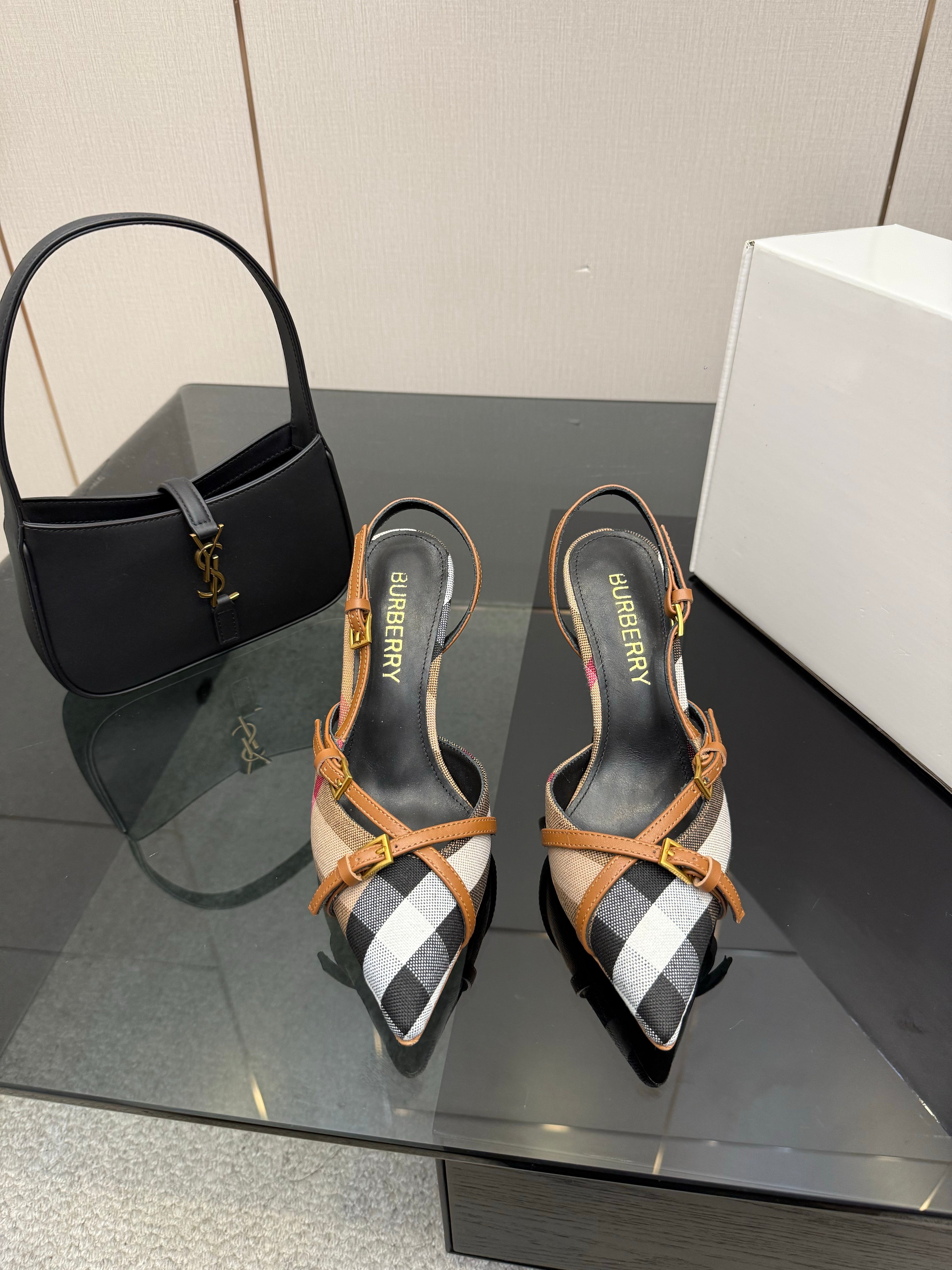 BURBERRY 26S SLINGBACK HEELS 85 MM IN STRIPED COLOR COORDINATION FABRIC STYLE 11