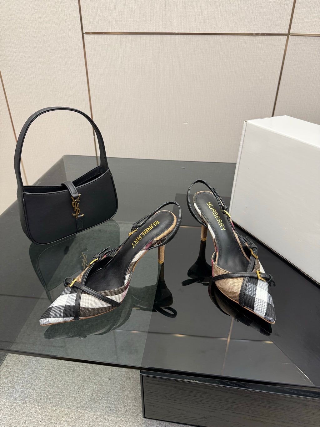 BURBERRY 26S SLINGBACK HEELS 85 MM IN STRIPED COLOR COORDINATION FABRIC STYLE 10