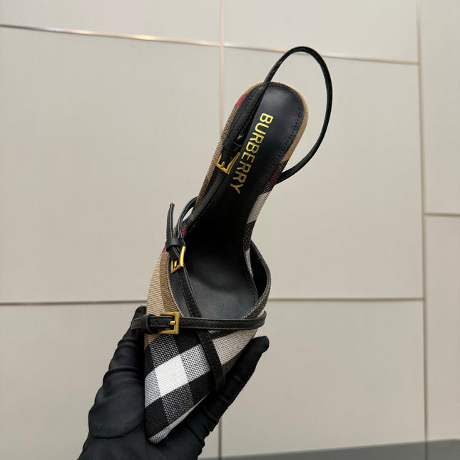 BURBERRY 26S SLINGBACK HEELS 85 MM IN STRIPED COLOR COORDINATION FABRIC STYLE 10