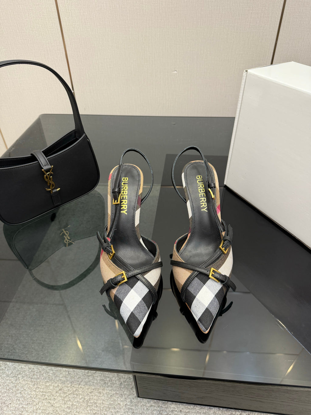 BURBERRY 26S SLINGBACK HEELS 85 MM IN STRIPED COLOR COORDINATION FABRIC STYLE 10