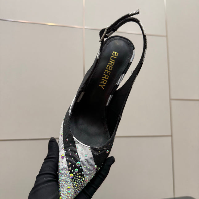 BURBERRY 26S SLINGBACK HEELS 85 MM IN STRIPED COLOR COORDINATION FABRIC STYLE 4