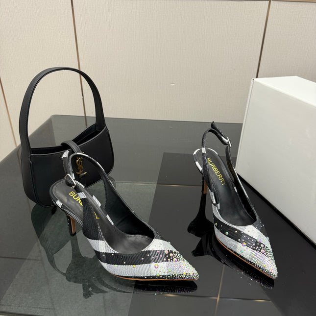 BURBERRY 26S SLINGBACK HEELS 85 MM IN STRIPED COLOR COORDINATION FABRIC STYLE 4