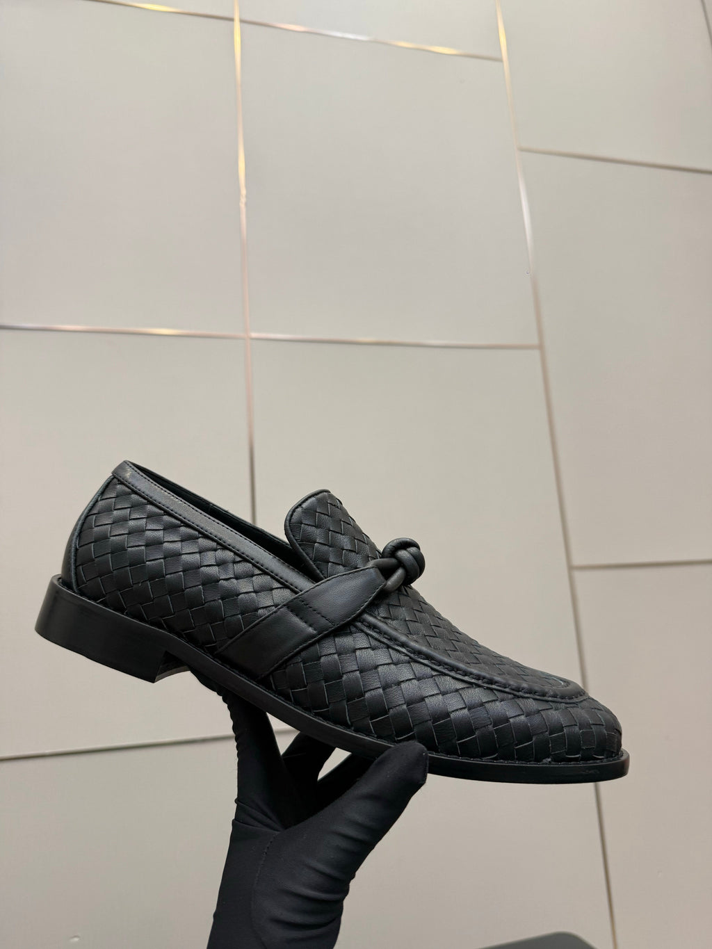 BOTTEGA VENETA 26S LOAFERS IN BLACK TECHNICAL WOVEN CALFSKIN