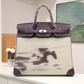 HM 25S BIRKIN 40 CM IN OFF-WHITE CANVAS AND PURPLE TOGO WITH SILVER HARDWARE