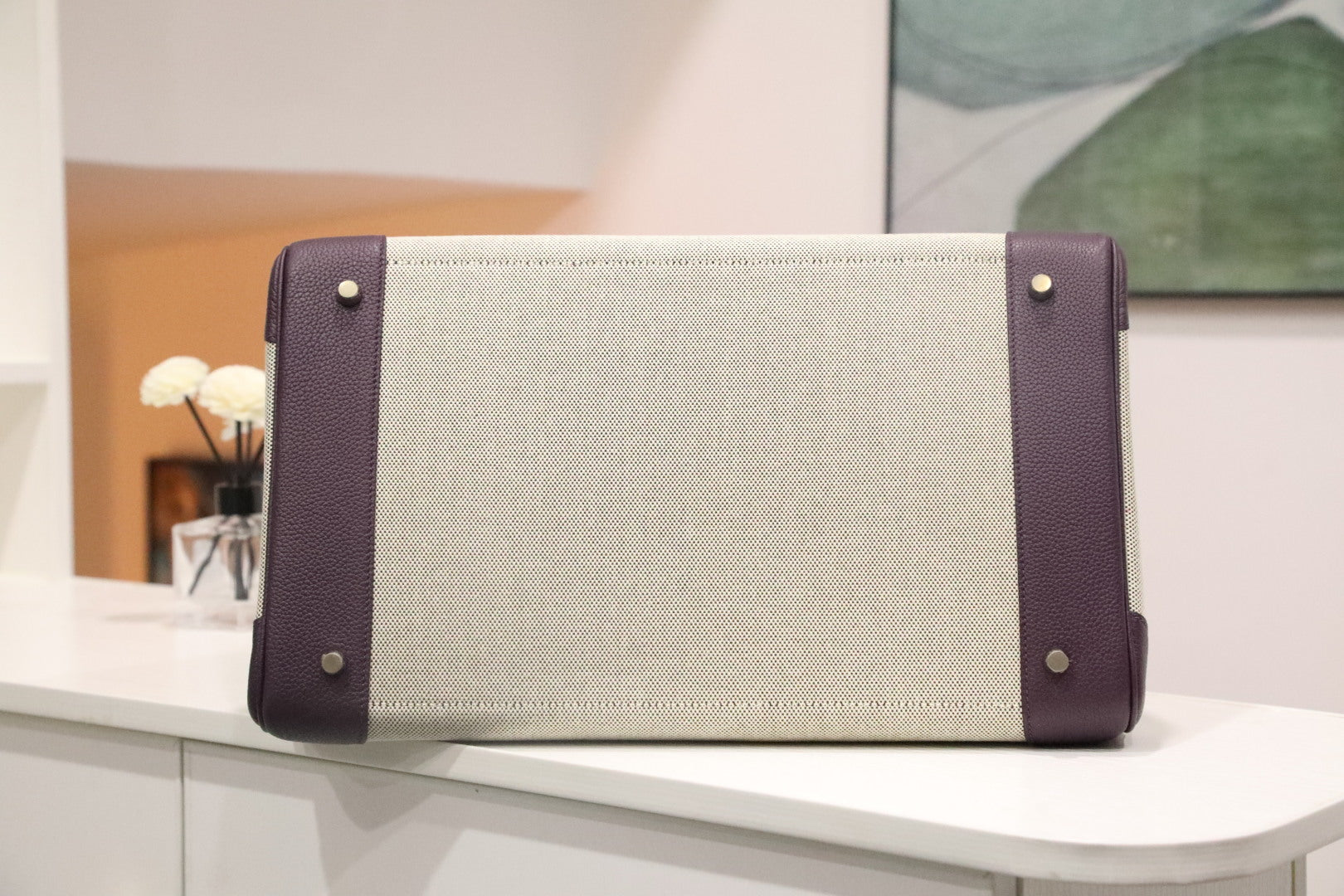 HM 25S BIRKIN 40 CM IN OFF-WHITE CANVAS AND PURPLE TOGO WITH SILVER HARDWARE