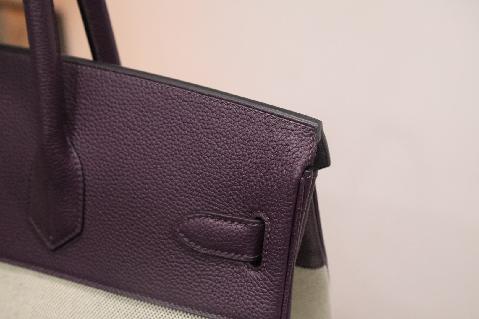 HM 25S BIRKIN 40 CM IN OFF-WHITE CANVAS AND PURPLE TOGO WITH SILVER HARDWARE