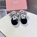 MIUMIU 25S SNEAKERS IN BLACK SUEDE WITH LEOPARD-PRINT LACES