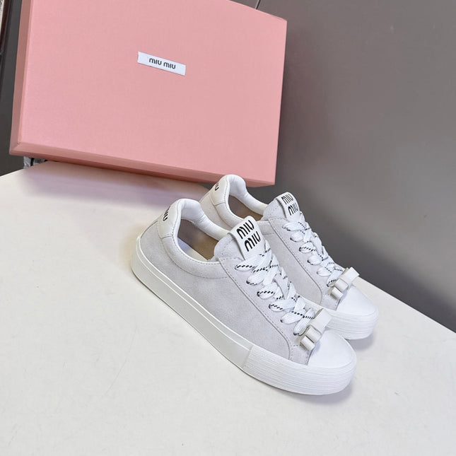 MIUMIU 25S SNEAKERS IN WHITE SUEDE
