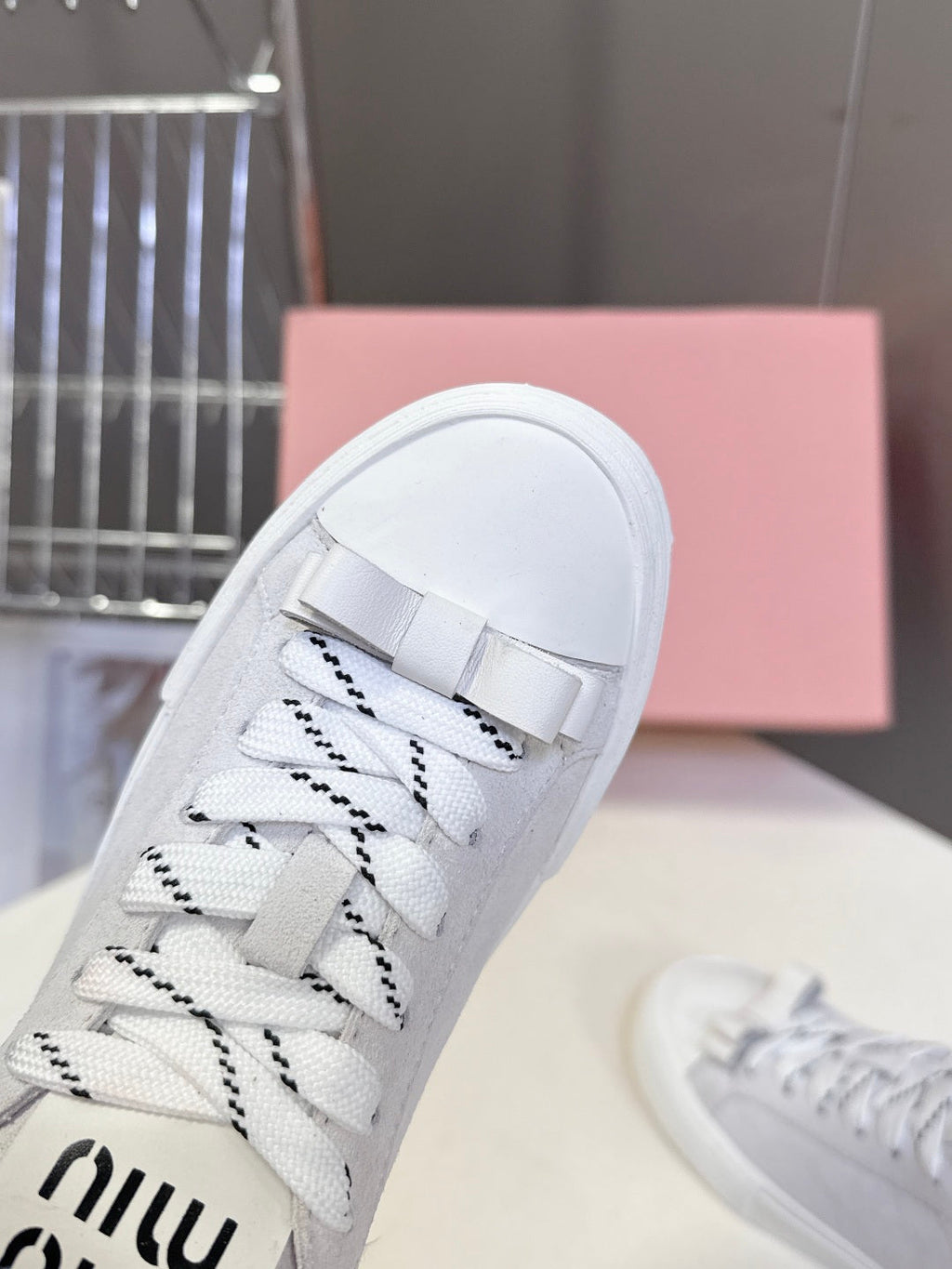 MIUMIU 25S SNEAKERS IN WHITE SUEDE