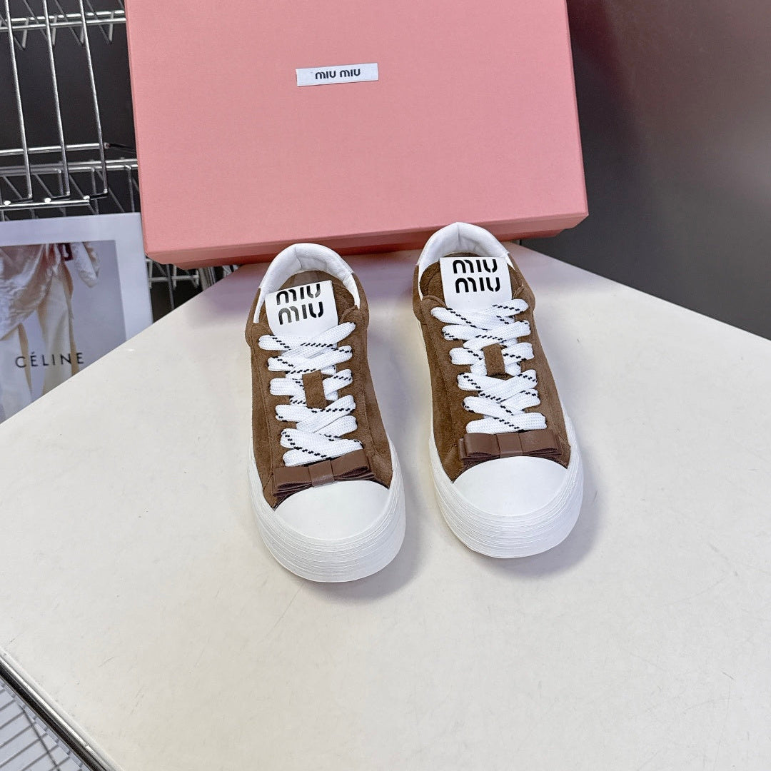 MIUMIU 25S SNEAKERS IN EARTH BROWN SUEDE