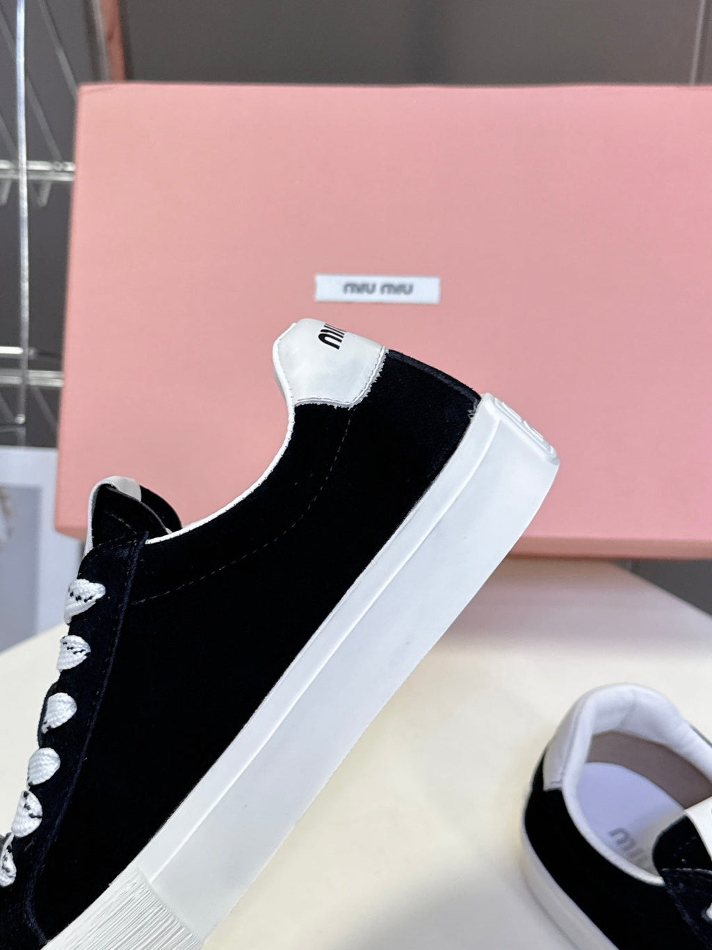 MIUMIU 25S SNEAKERS IN BLACK SUEDE