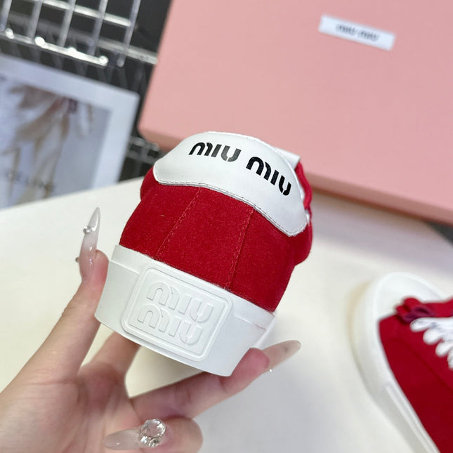 MIUMIU 25S SNEAKERS IN DARK RED SUEDE
