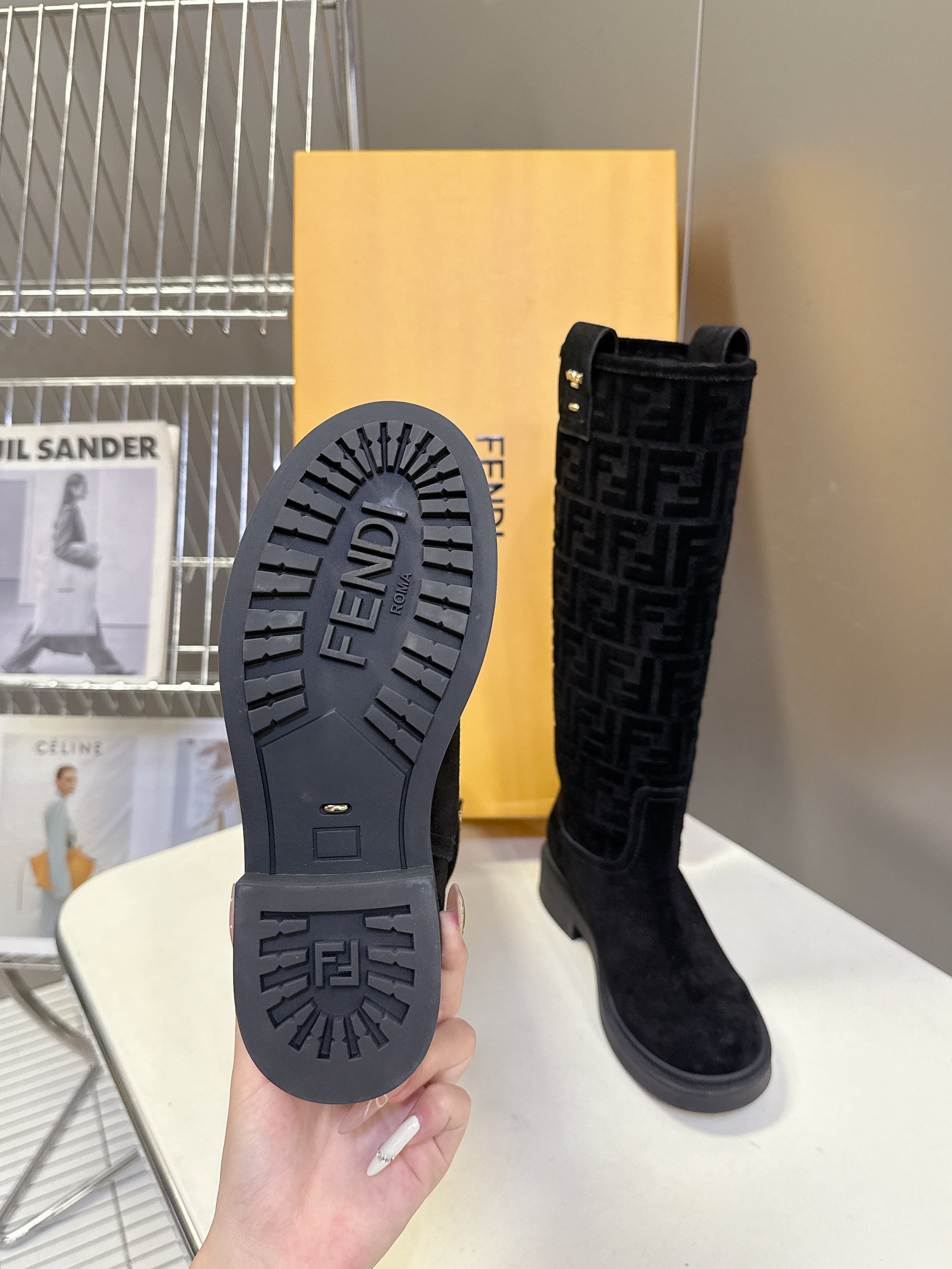 FENDI 25S HIGH-CUT BOOTS IN BLACK SUEDE