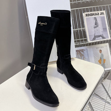 DIOR 25S BLACK HIGH BOOTS IN BLACK SUEDE