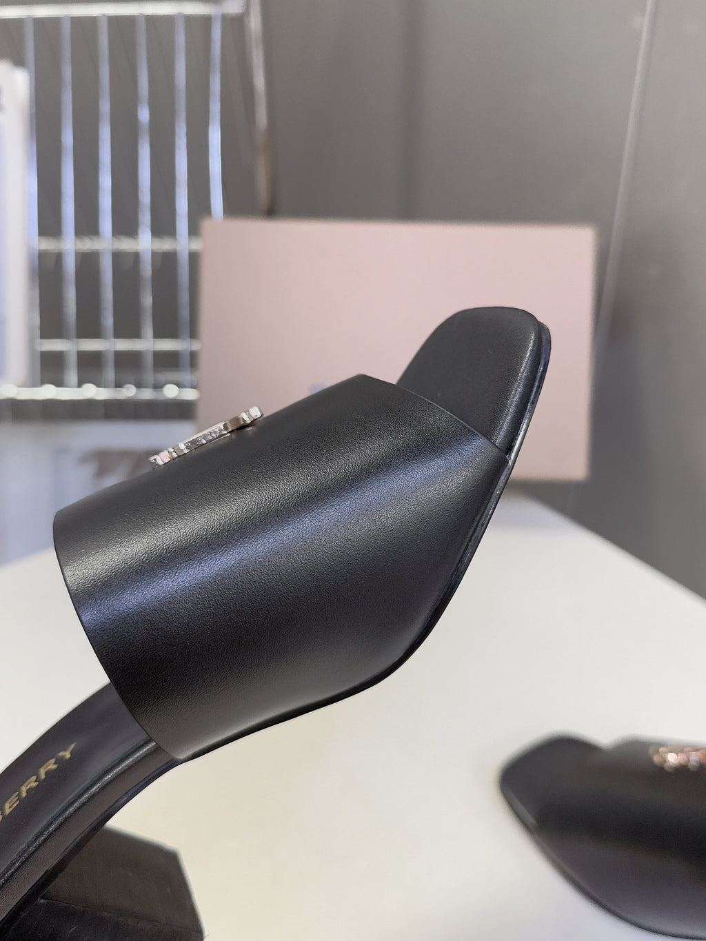 BURBERRY 26S HIGH HEEL MULE SANDALS 60MM IN BLACK CALFSKIN