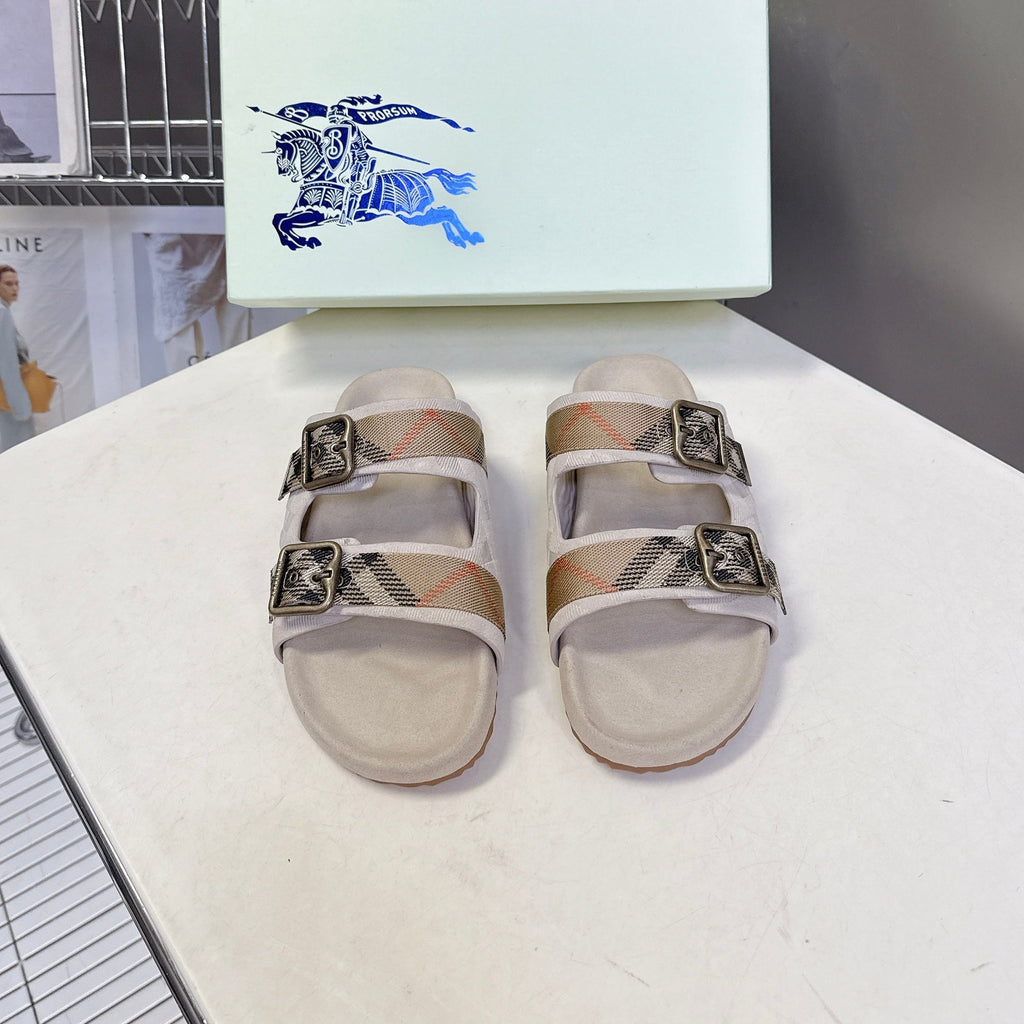 BURBERRY 26S DOUBLE BUCKLE SANDALS IN BEIGE SUEDE