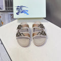 BURBERRY 26S DOUBLE BUCKLE SANDALS IN BEIGE SUEDE