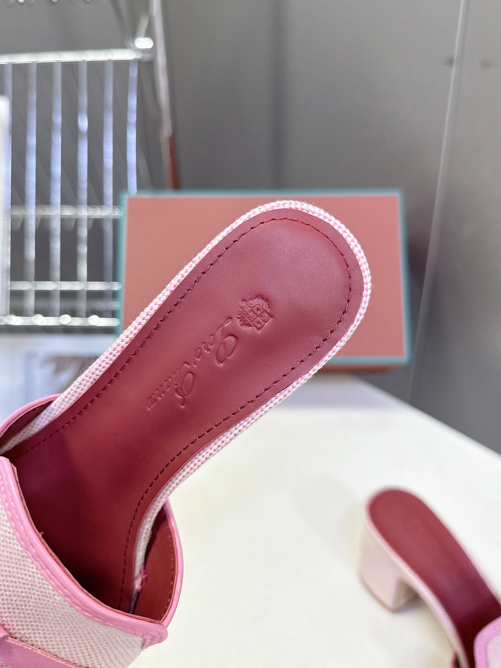 LP 26S HIGH HEEL SANDALS IN LIGHT PINK CANVAS AND CALFSKIN