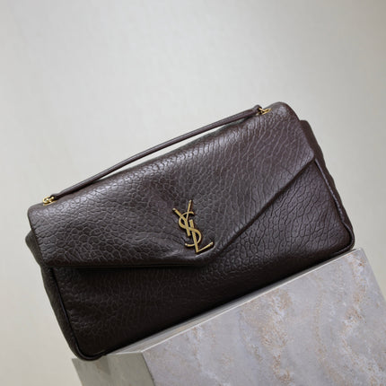YSL 25S CALYPSO GM 38 IN DARK CHOCOLATE CALFSKIN GOLD HARDWARE